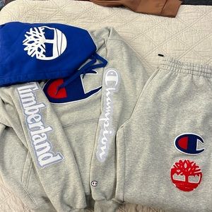 Champion / Timberland collab hoodie and sweat pants size Medium- worn 2 times